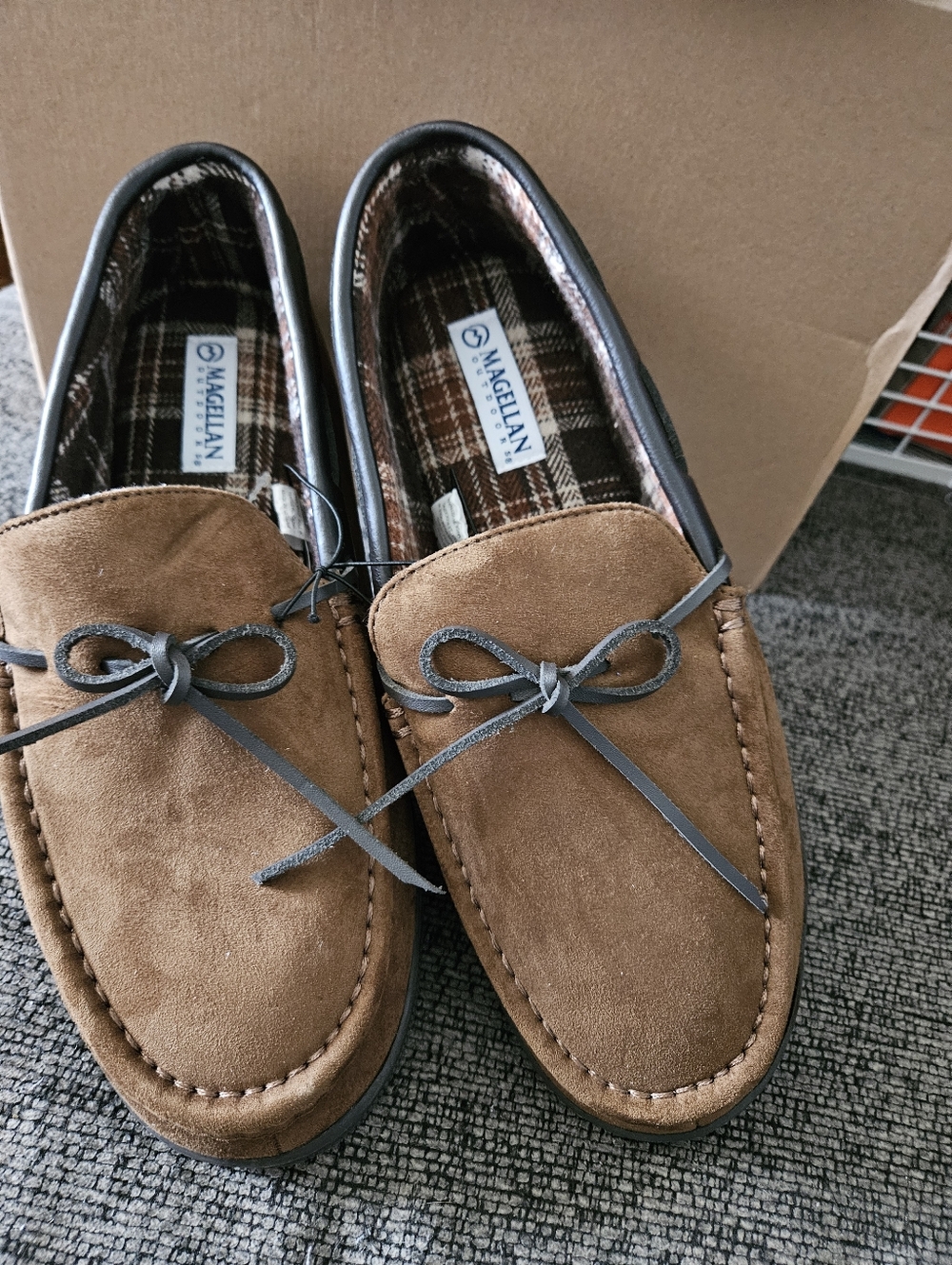 Magellan Outdoors Brown Suede Moccasin Slip-On Loafers with Dark Trim